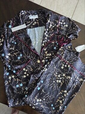 Floral Satin Pajama Set with Teal Blooms